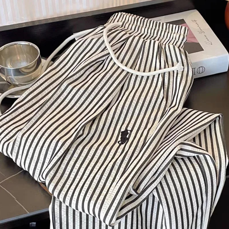 Men's Striped Straight Leg Pajama Pants for Home Wear