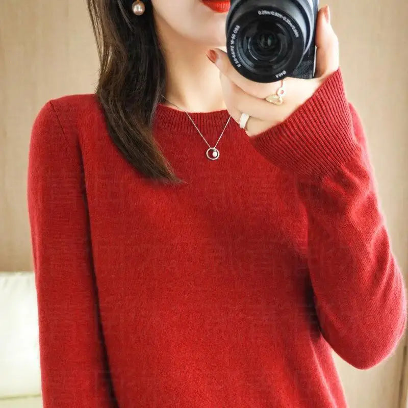 Women's Plain Long Sleeve Knit Sweater Casual Knit Layer
