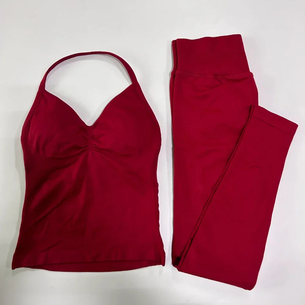 Women's Thin Strap Tank And Leggings Yoga Set