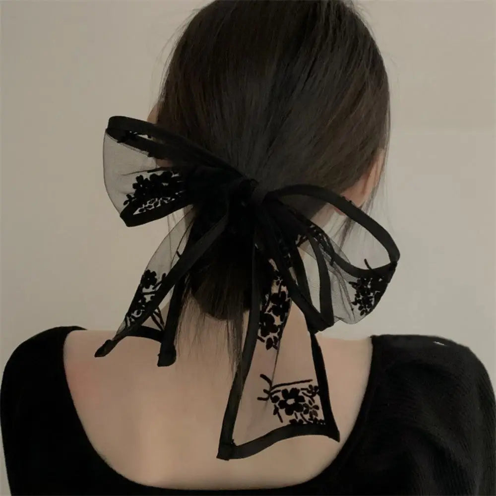 Floral Lace Ribbon Scarf with Sheer Decorative Texture