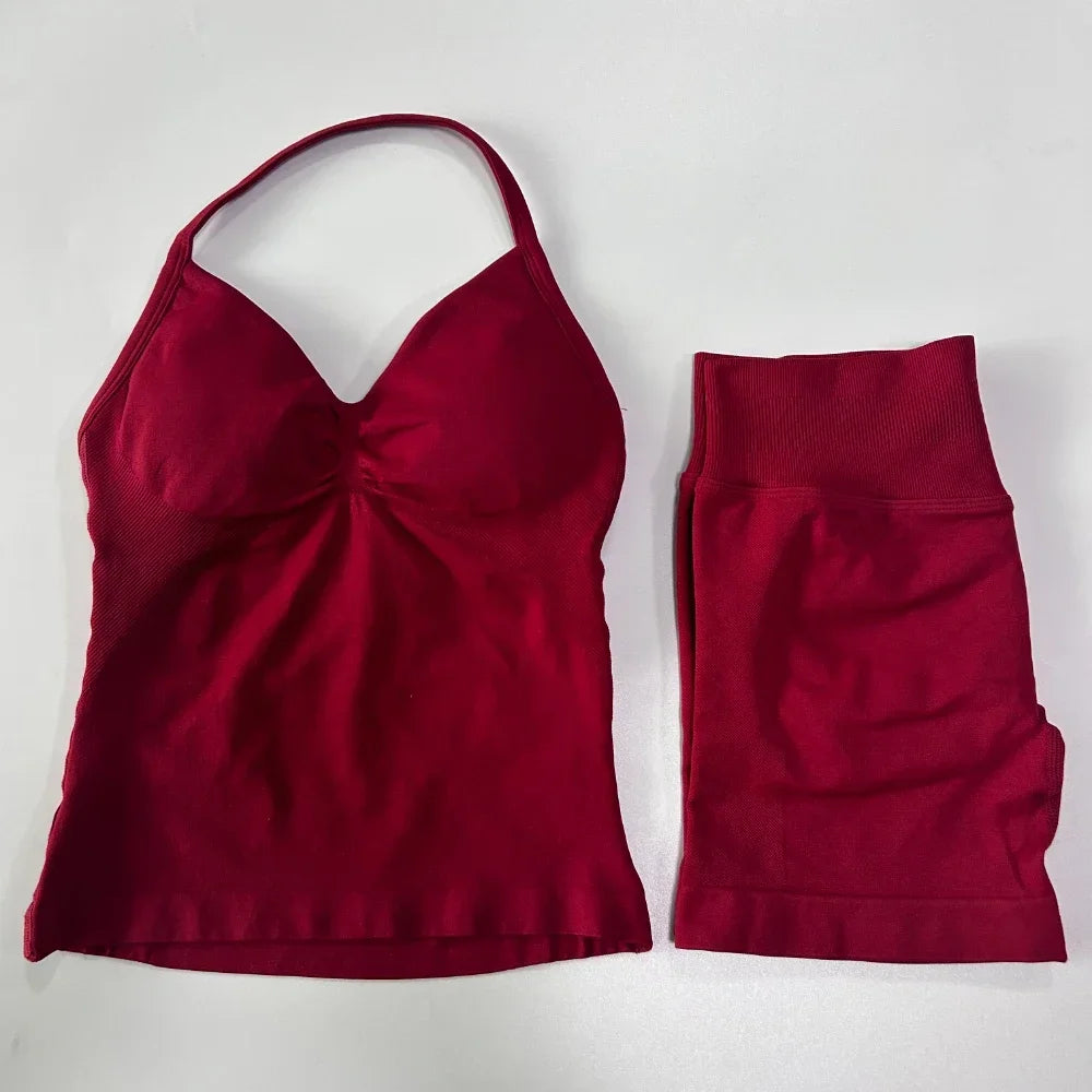 Women's Halter Tank And Shorts Yoga Set For Workout Outfits