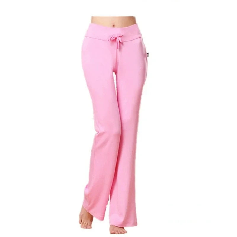 Women's Drawstring Waist Flared Pants with Pockets for Yoga and Casual Wear