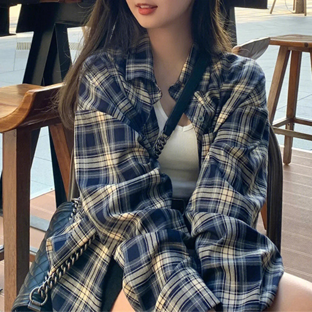 Women's Checked Collared Long Sleeve Shirt