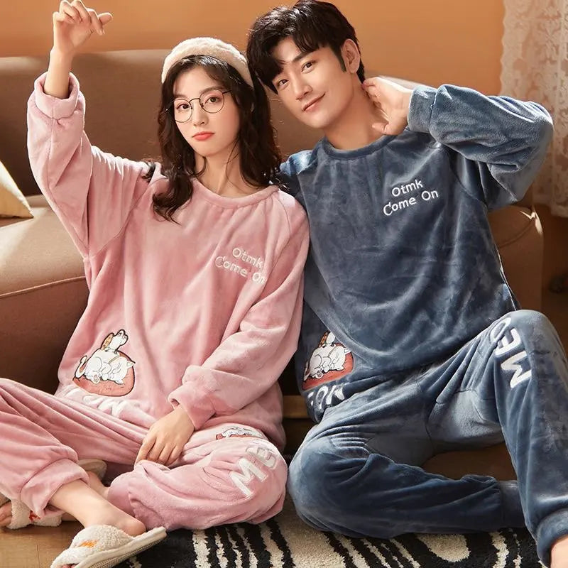 Printed Two Piece Pajama Set with Male and Female Options