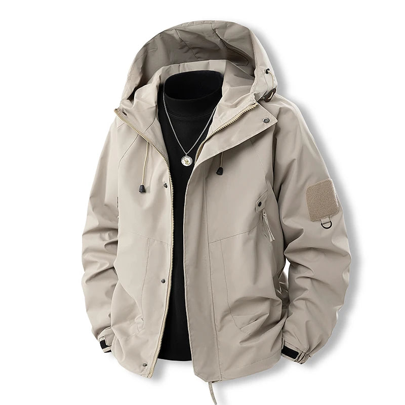 Hooded Zip-Up Windbreaker Jacket with Adjustable Cuffs for Outdoor Wear