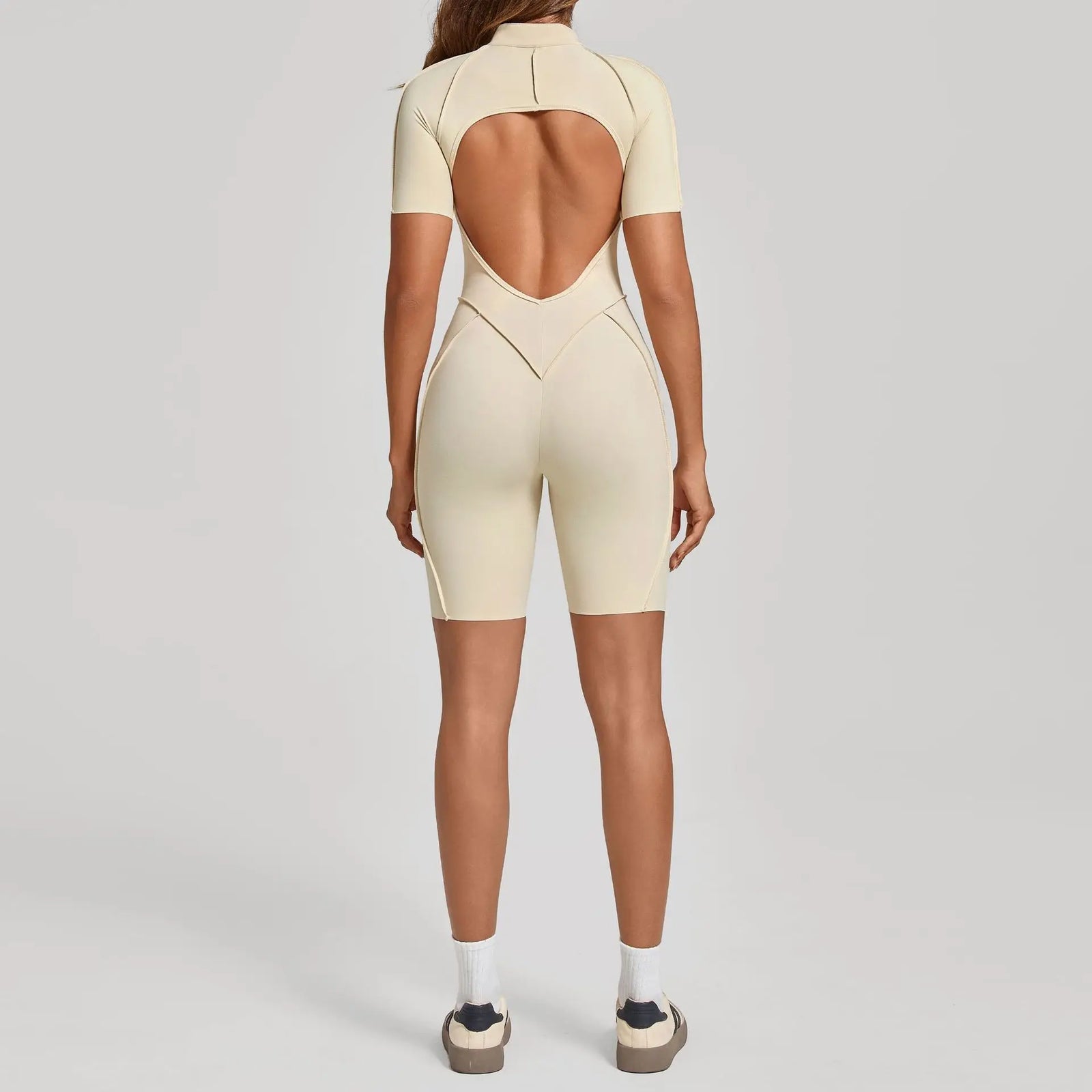 Women's Zip Front Contour Seam Workout One Piece in Long and Short Styles
