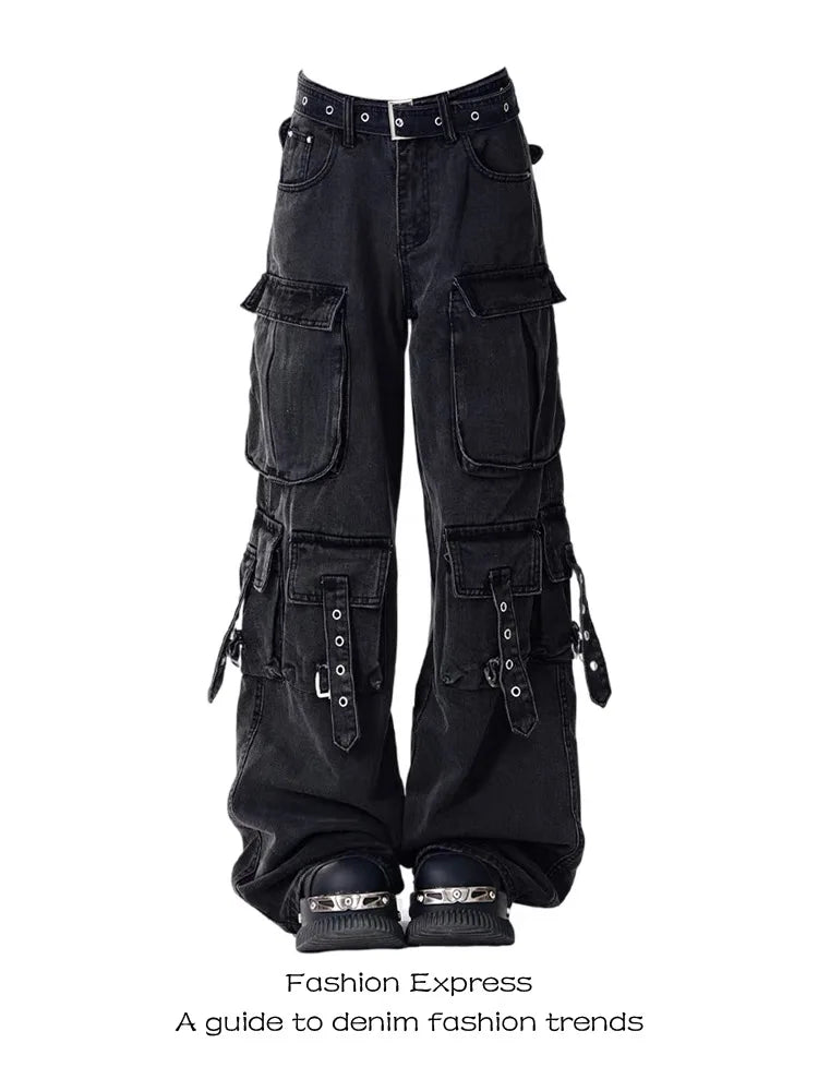 Women's Cargo Pants with Washed Look and Strap Pocket Details