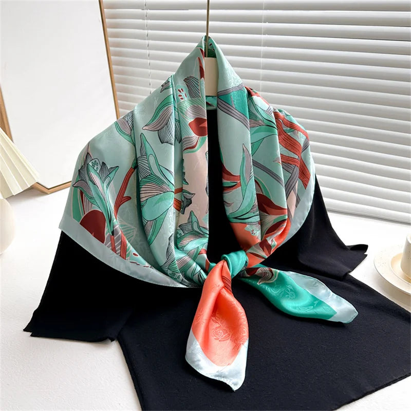 Printed Large Square Scarf with Decorative Border Designs