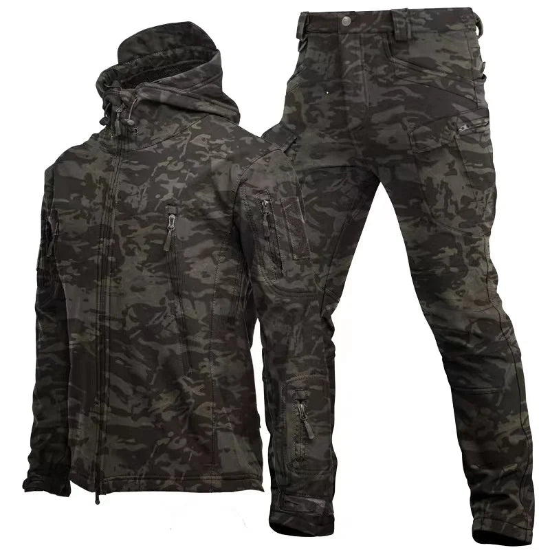 Outdoor Hooded Jacket and Trouser Clothing Set with Style Options