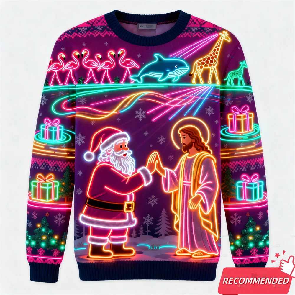 Neon-Effect Christmas Graphic Crewneck Sweatshirt