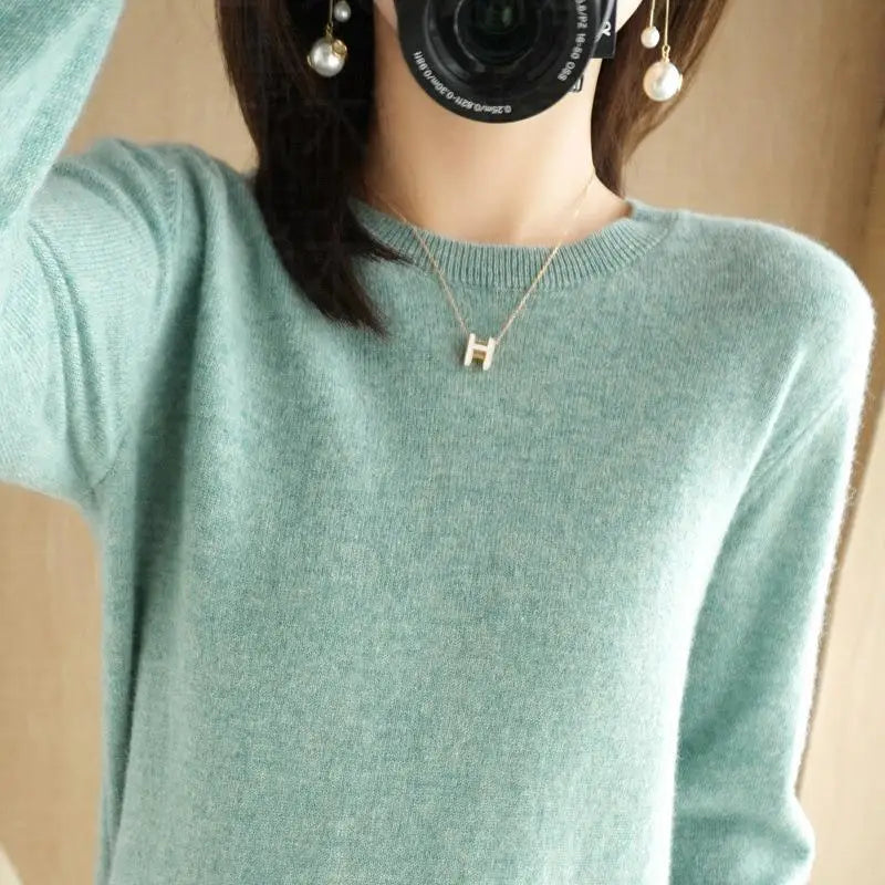 Women's Plain Long Sleeve Knit Sweater Casual Knit Layer