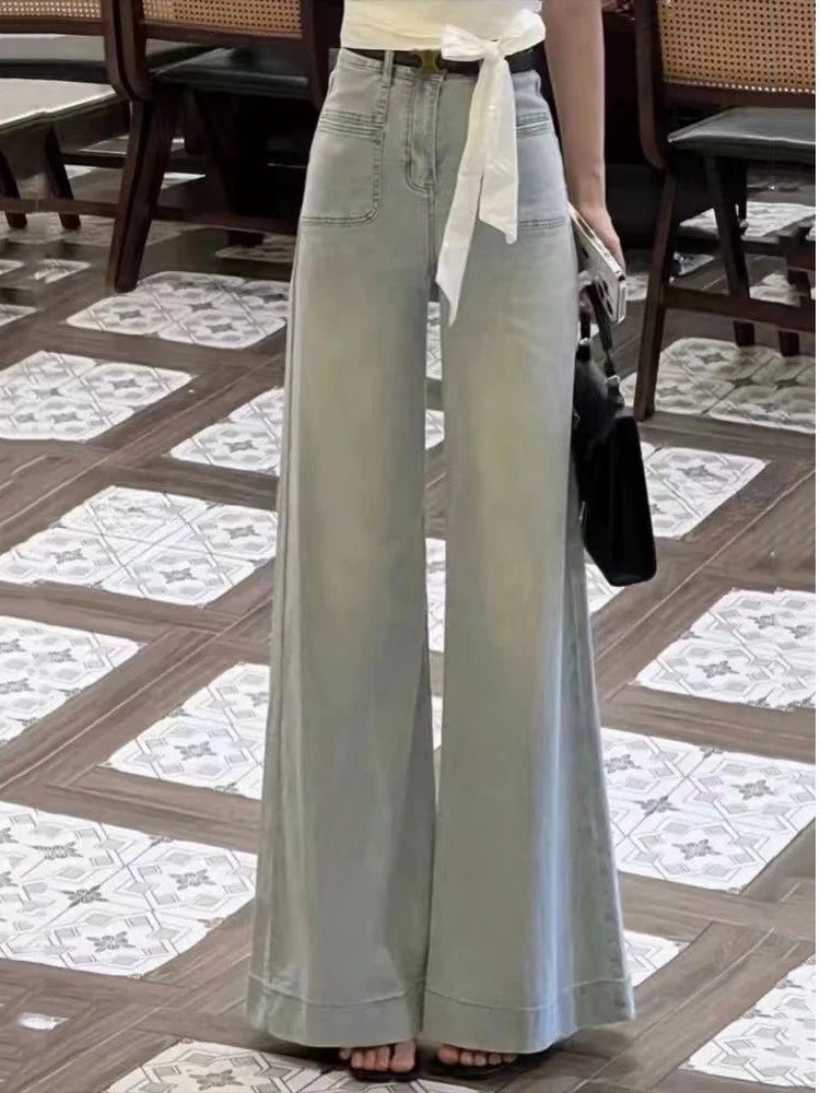 Women's Gray Wide Leg High Waist Denim Jeans