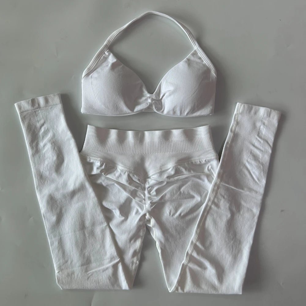 Women's Strappy Bra And Leggings Yoga Set For Workout Outfits