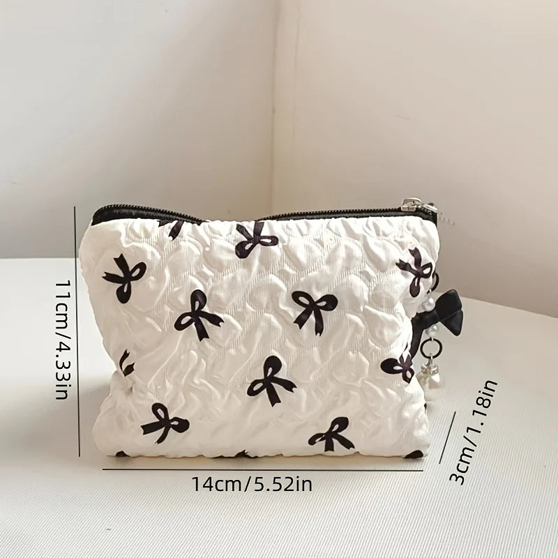 Mini Bow Print Zipper Pouch Bag for Lipstick and Small Essentials
