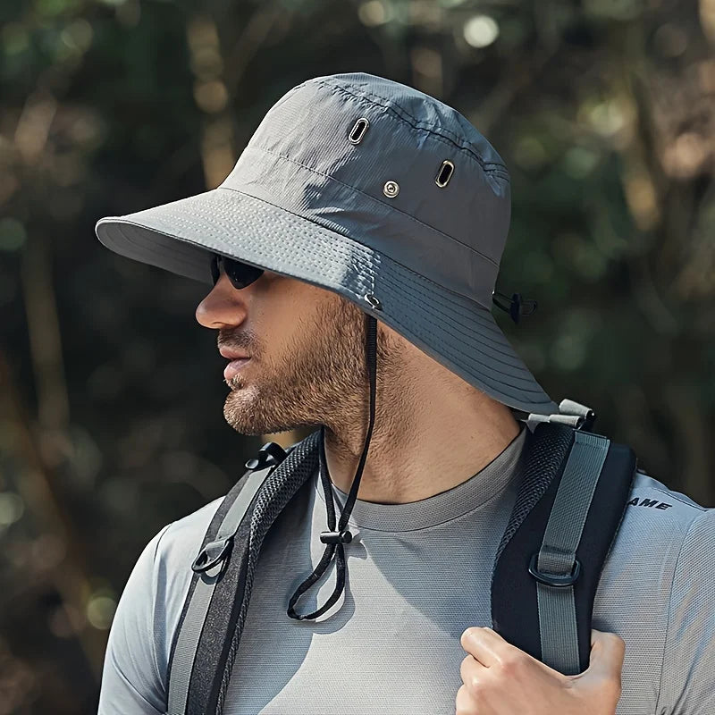 Wide Brim Outdoor Bucket Hat with Adjustable Chin Cord