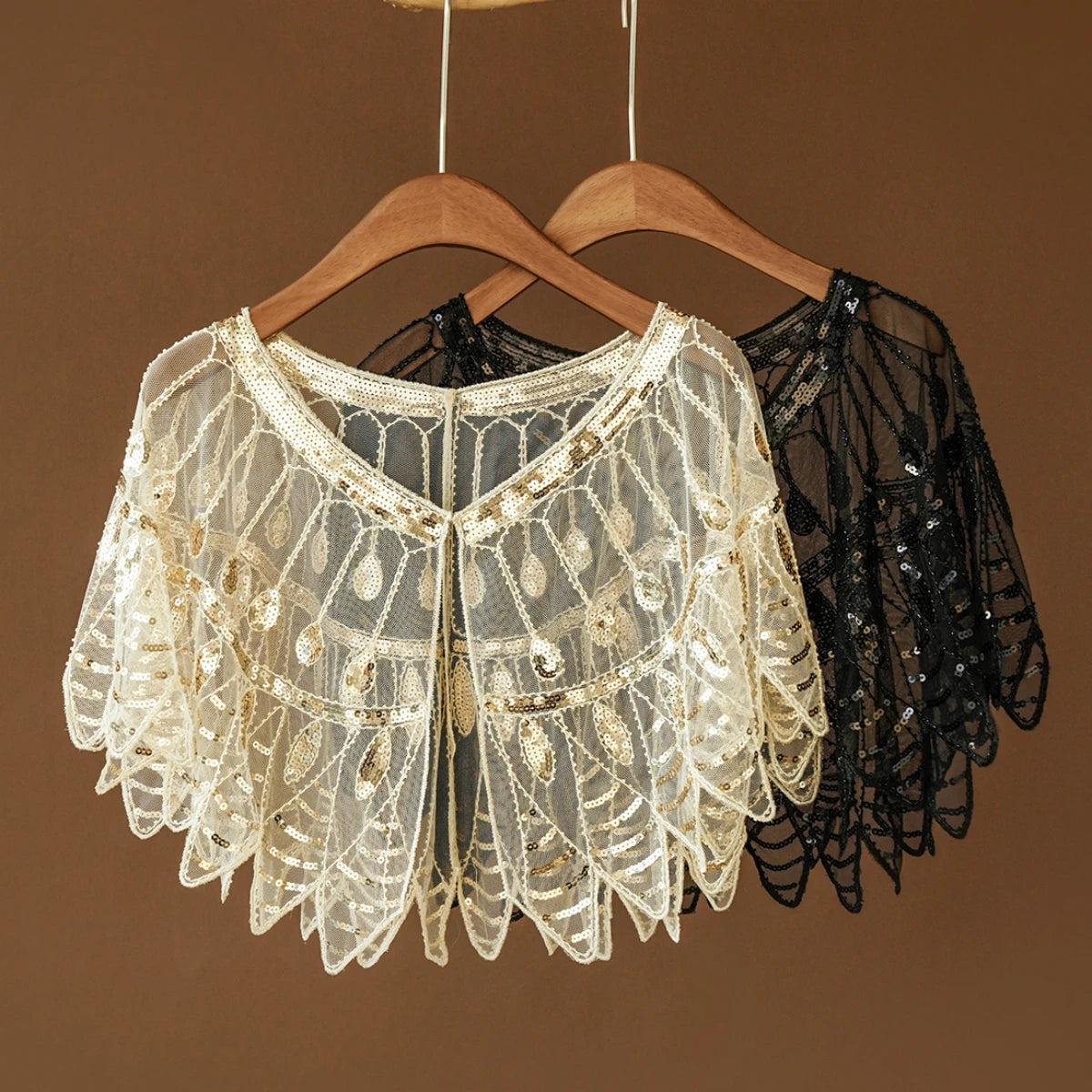 Leaf Beaded Sequin Capelet for Layering over Dresses and Tops