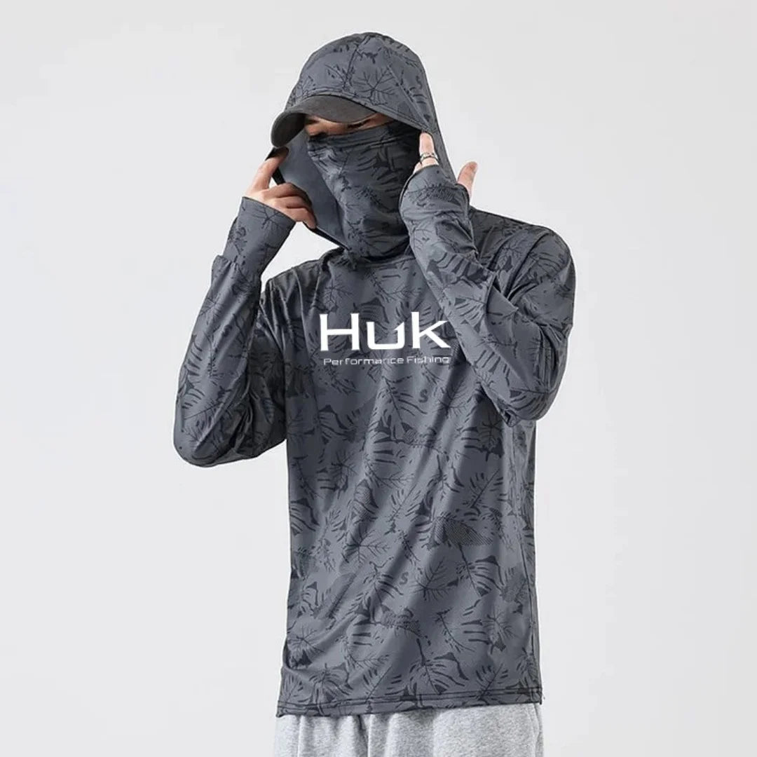 Men's Fishing-Print Long-Sleeve Hooded Top