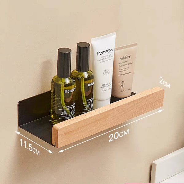 Bathroom Rack Wall-mounted Shower Room Toilet  Nordic style Shelf Cosmetic Storage kitchen Multi-purpose Shelf Solid Wood