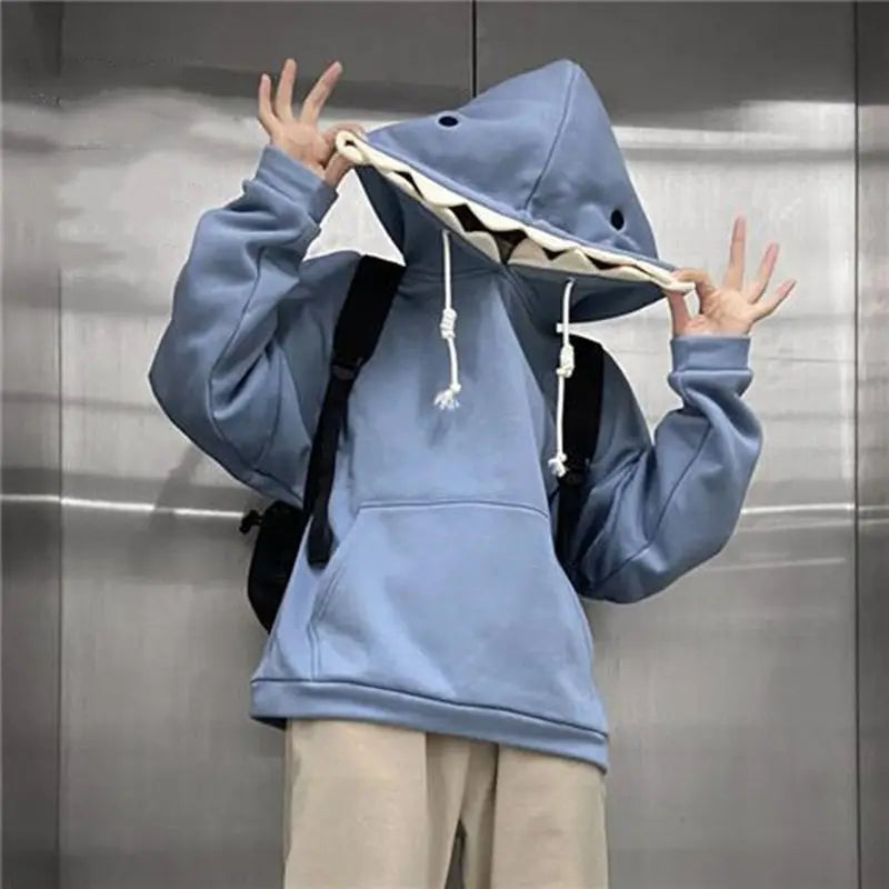 Shark Hood Long Sleeve Pullover Casual Hoodie for Layering
