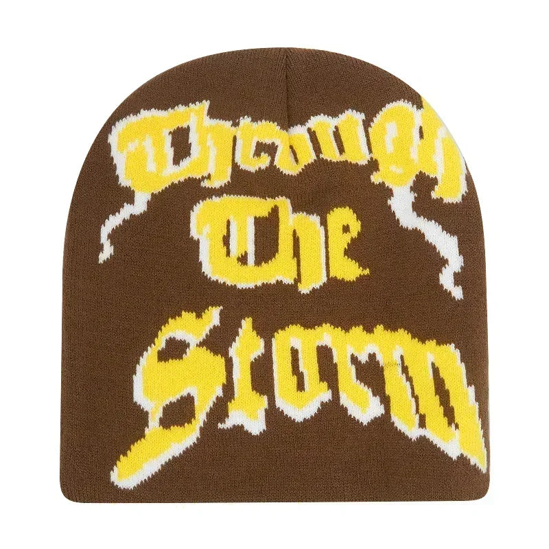 Graphic Knit Beanie with Letter and Pattern Style Options