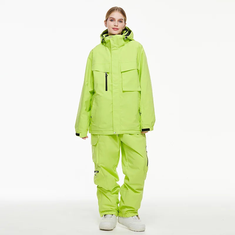 Hooded Ski Jacket and Pants Clothing Set with Style Options