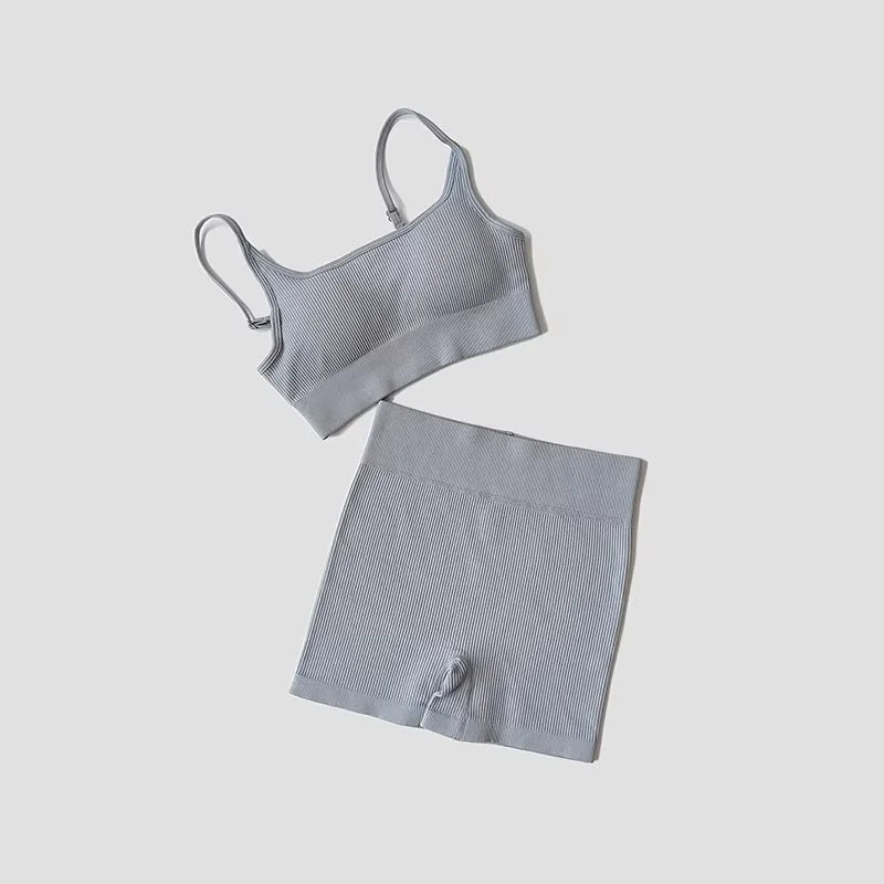 Women’s Seamless Yoga Set with Padded Sports Bra & Workout Shorts