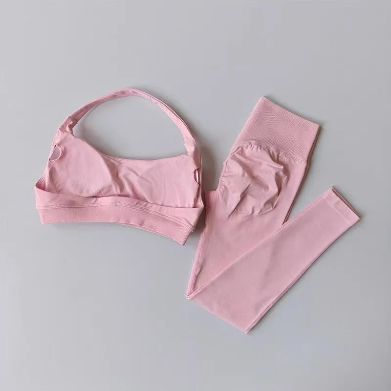Women's Cross Back Bra And Flared Pants Yoga Set