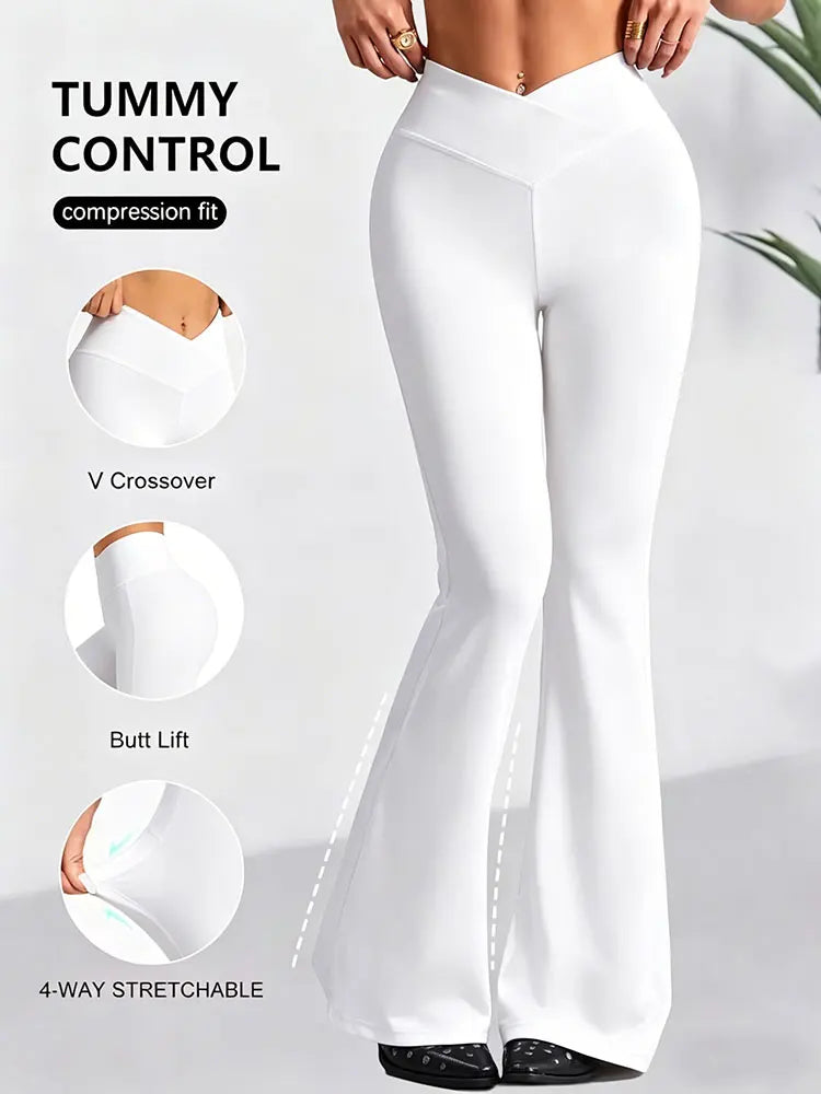 Women's Cross Waist Flared Leggings For Workout Outfits