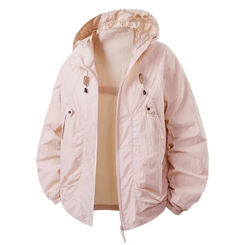 Hooded Long Sleeve Full Zip Outdoor Hiking Jacket with Pockets