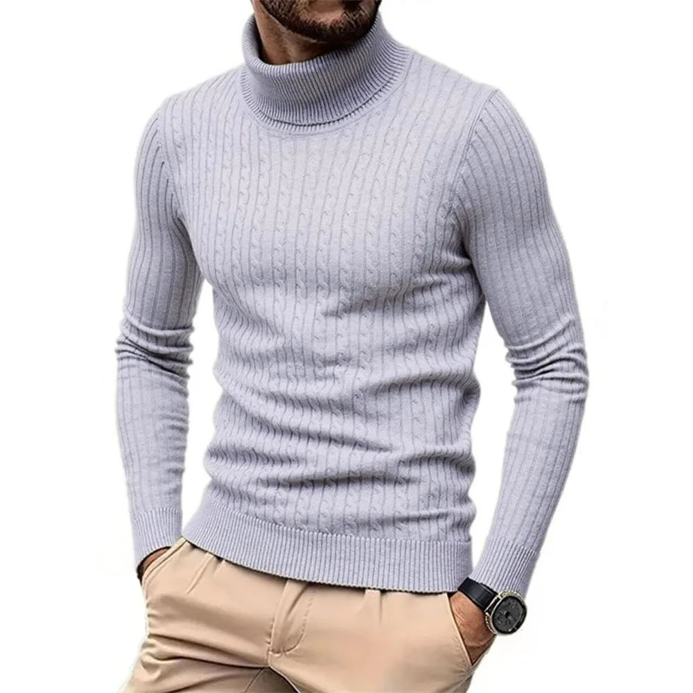 Men's Ribbed Turtleneck Long Sleeve Knit Sweater