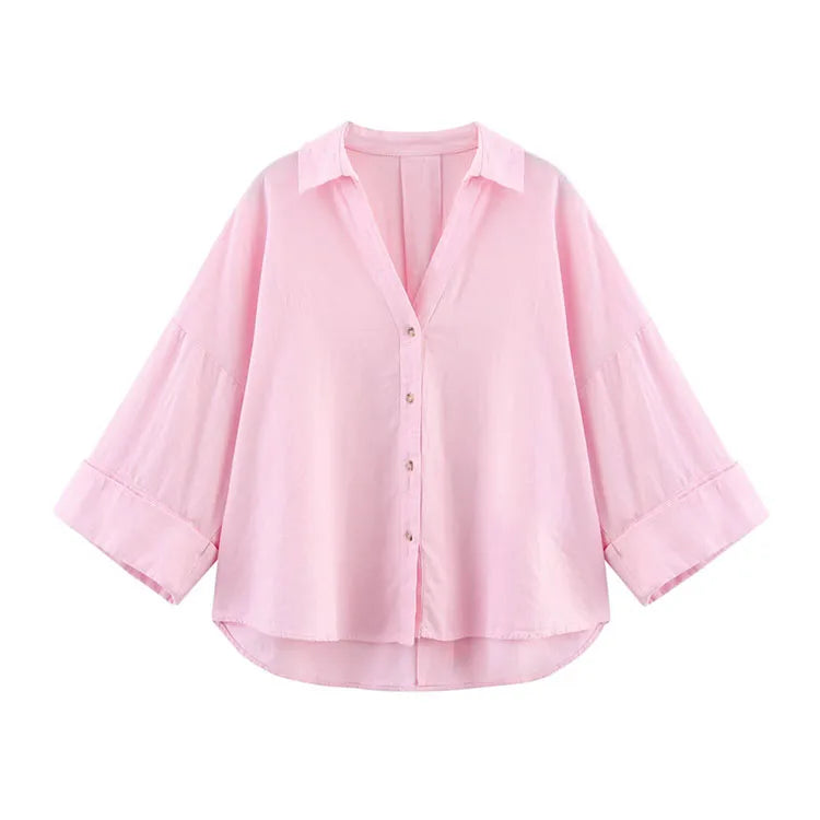 Women's Wide Sleeve Relaxed Button Front Shirt