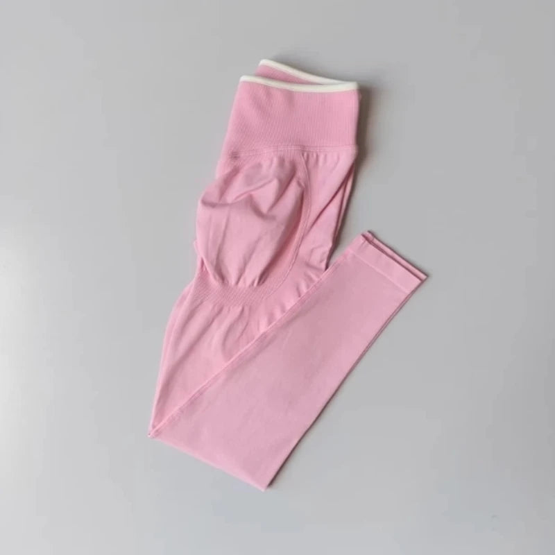 Women's Scrunch Contrast Waist Full Length Leggings For Workout Outfits