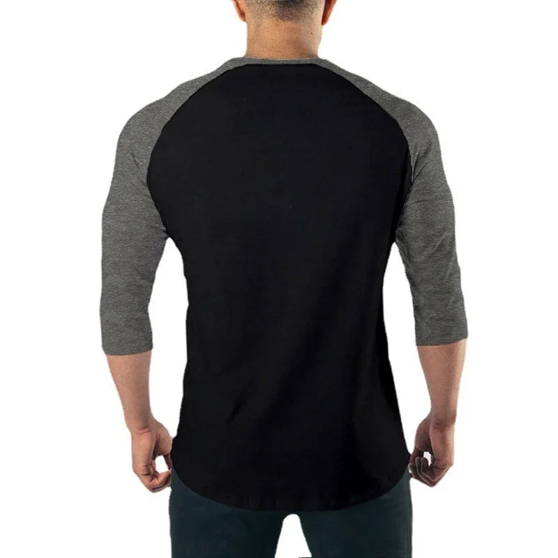 Plain Raglan Three Quarter Sleeve T-shirt For Sports Outfits