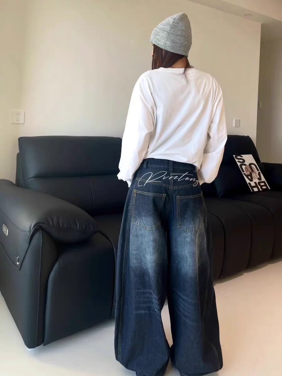 Women's Washed Black Baggy Fit Denim Jeans For Everyday Outfits