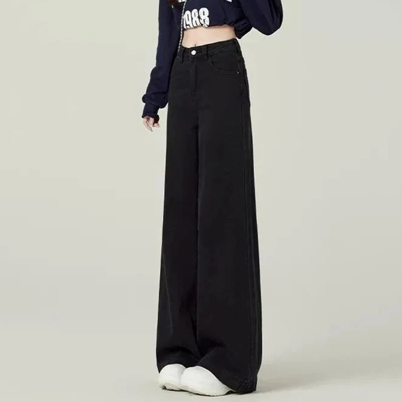 Women's Dark High Waist Wide Leg Denim Jeans