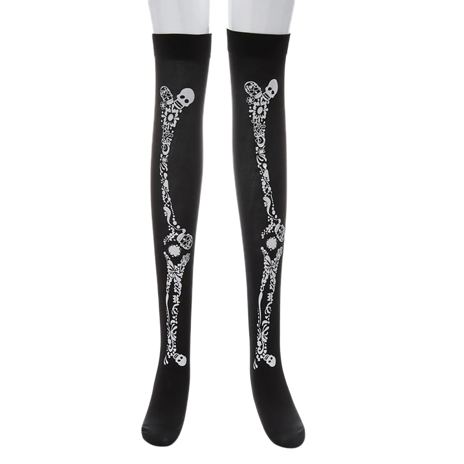 Patterned Knee High Stockings with Bat and Spiderweb Designs