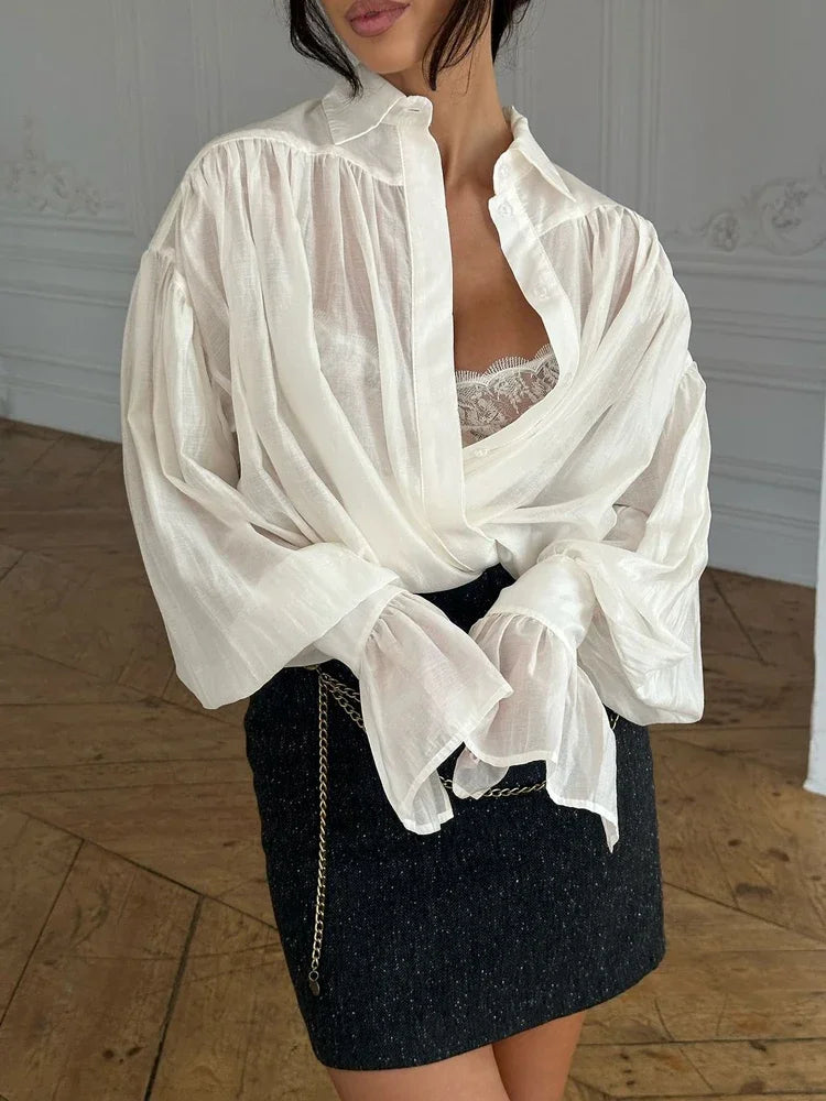 Women's Loose Flared Cuff Long Sleeve Blouse