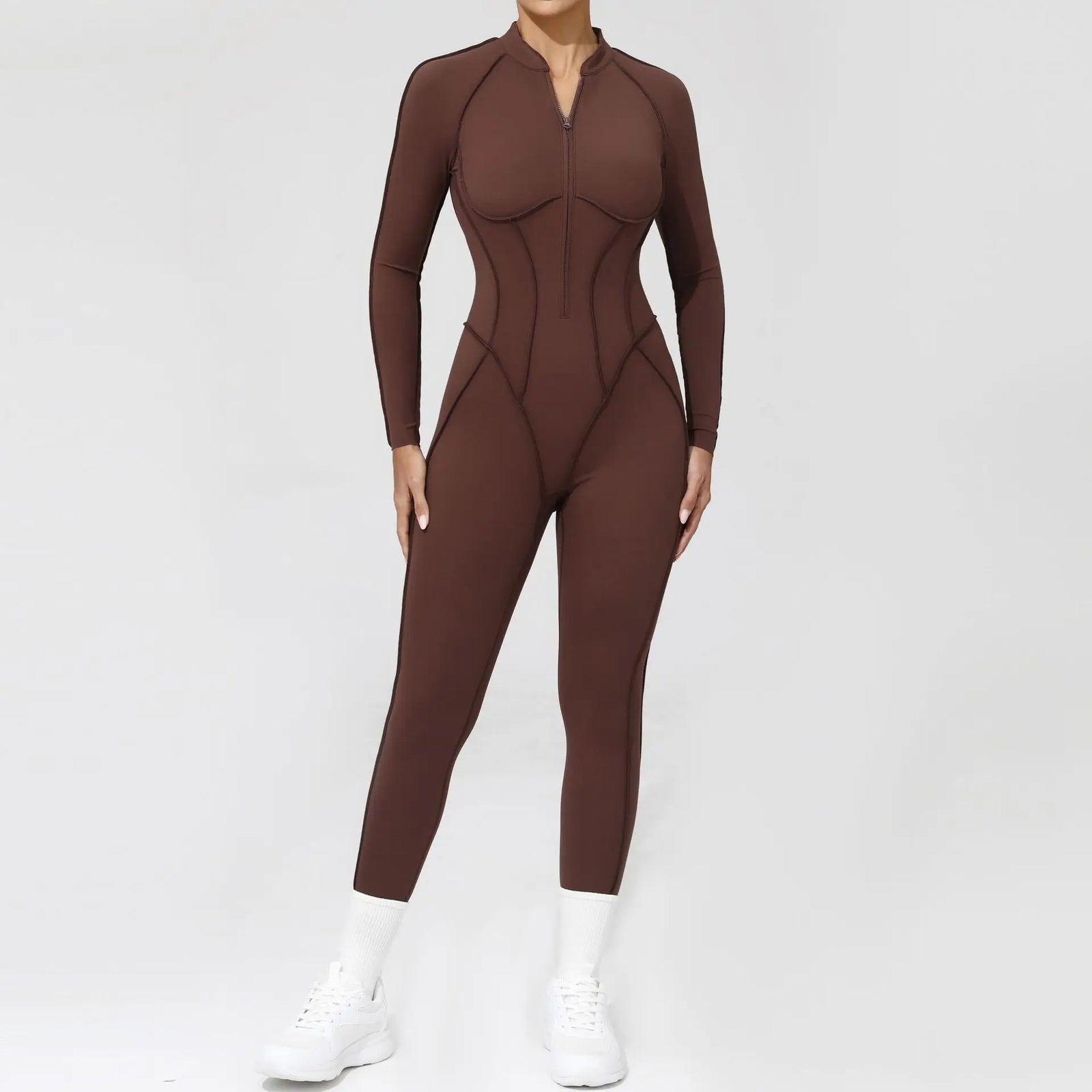 Women's Zip Front Contour Seam Workout One Piece in Long and Short Styles