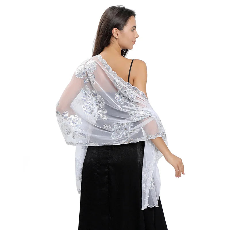 Floral Lace Fringed Wrap Scarf for Layering over Outfits