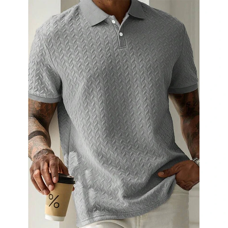 Men's Textured Short-Sleeve Regular-Fit Polo Shirt with Button Placket for Everyday Outfits