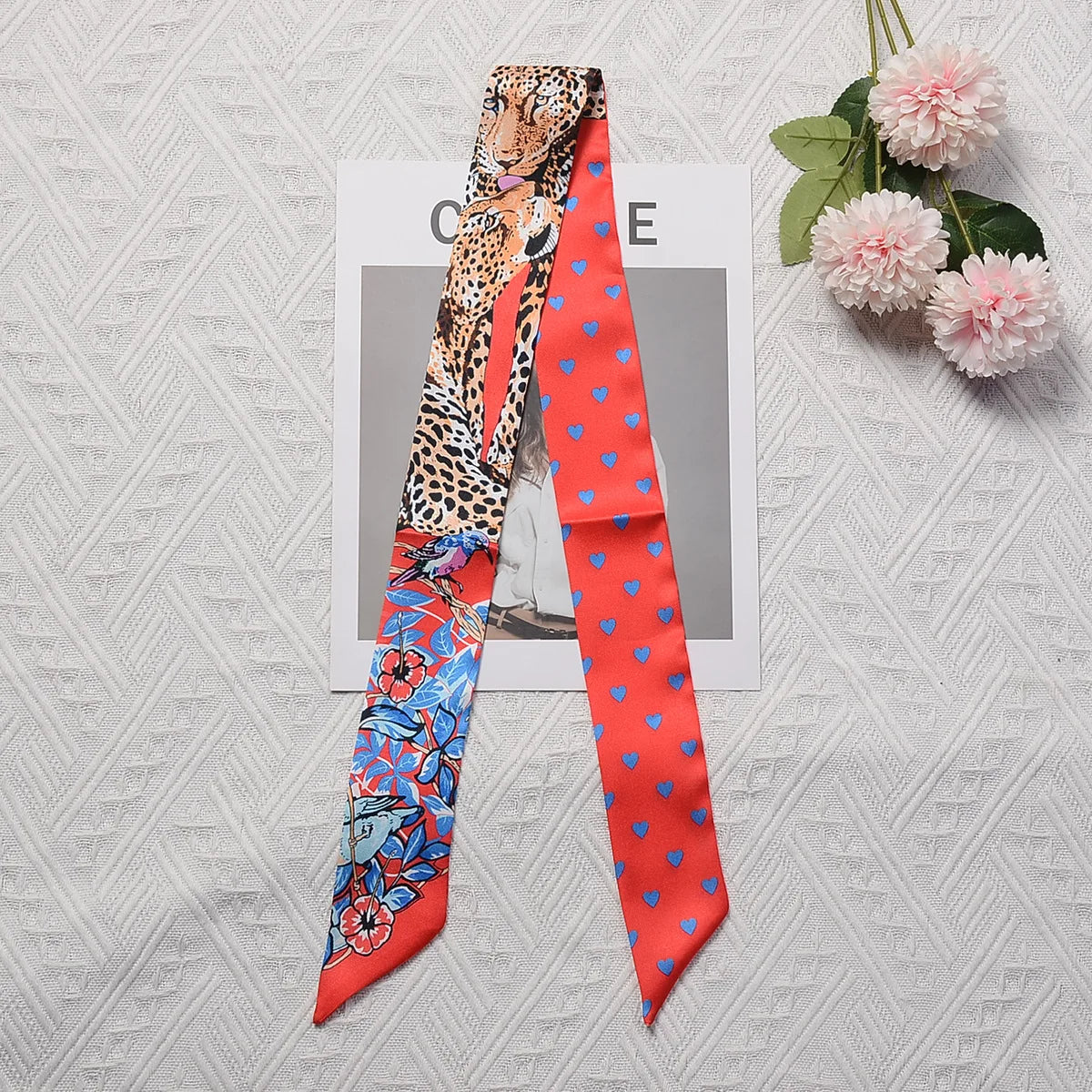 Horse Motif Skinny Ribbon Scarf with Printed Designs