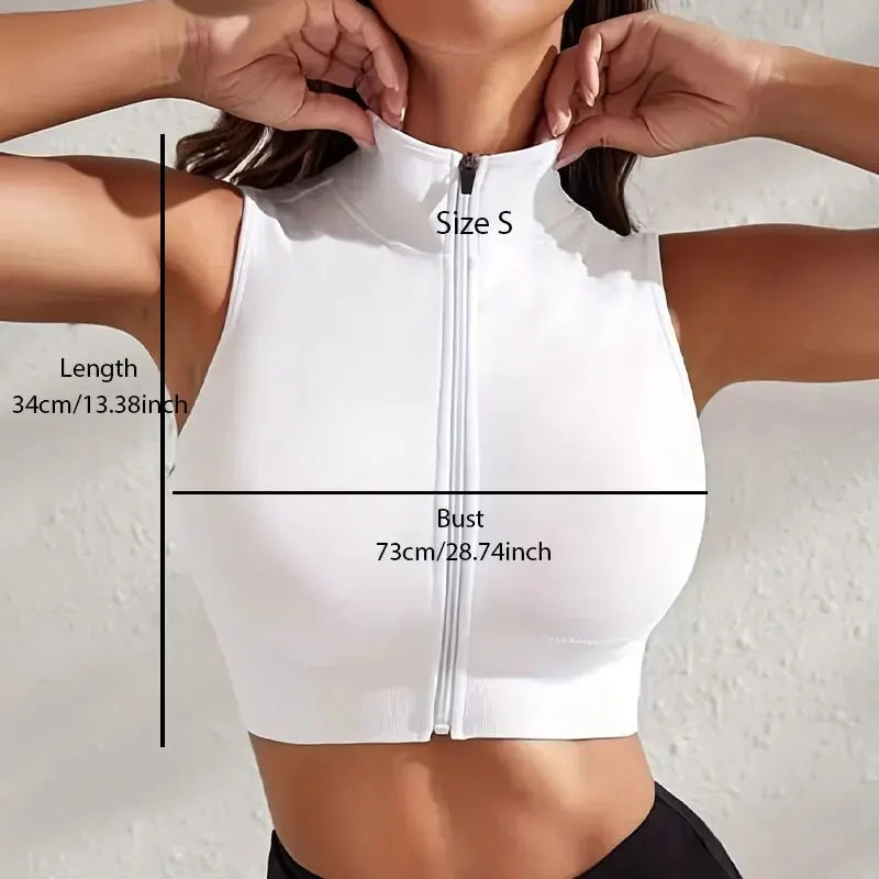 Women's Mock Neck Sleeveless Zip Front Crop Top