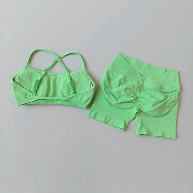 Women's Cross Strap Bra And Shorts Yoga Set
