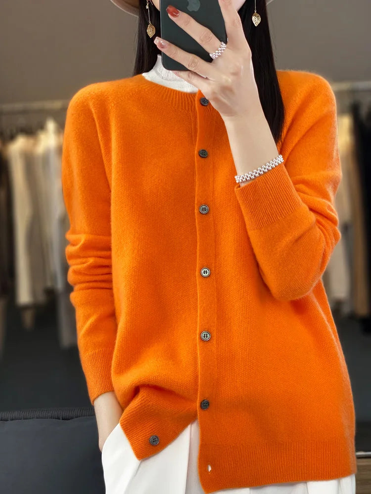 Women's Crew Neck Button Front Cardigan Casual Knit Layer