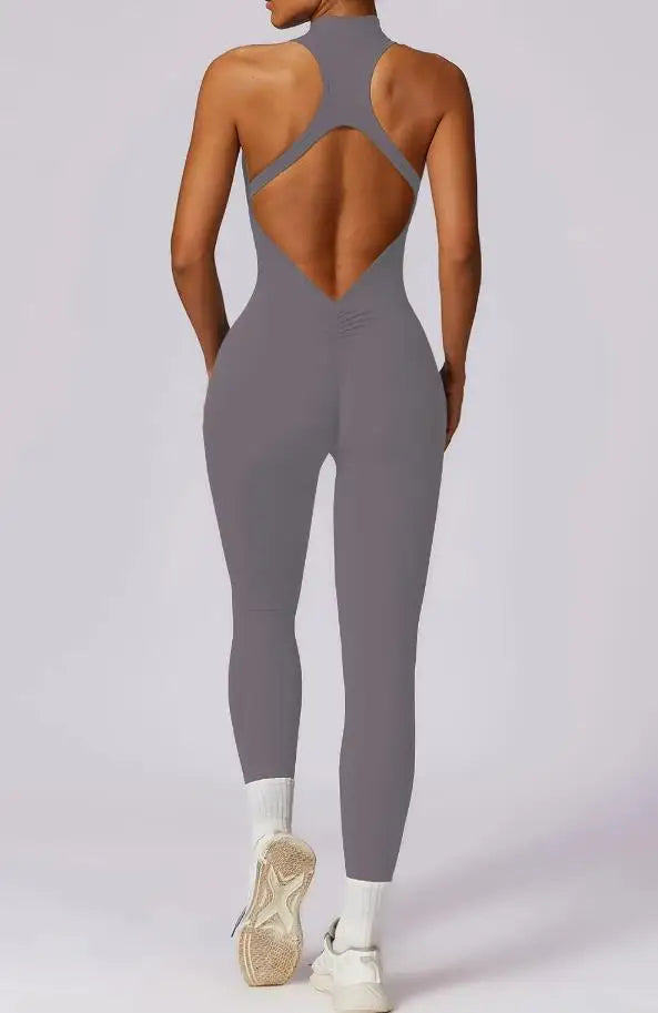 Women's Zip-Front Open-Back Workout Romper