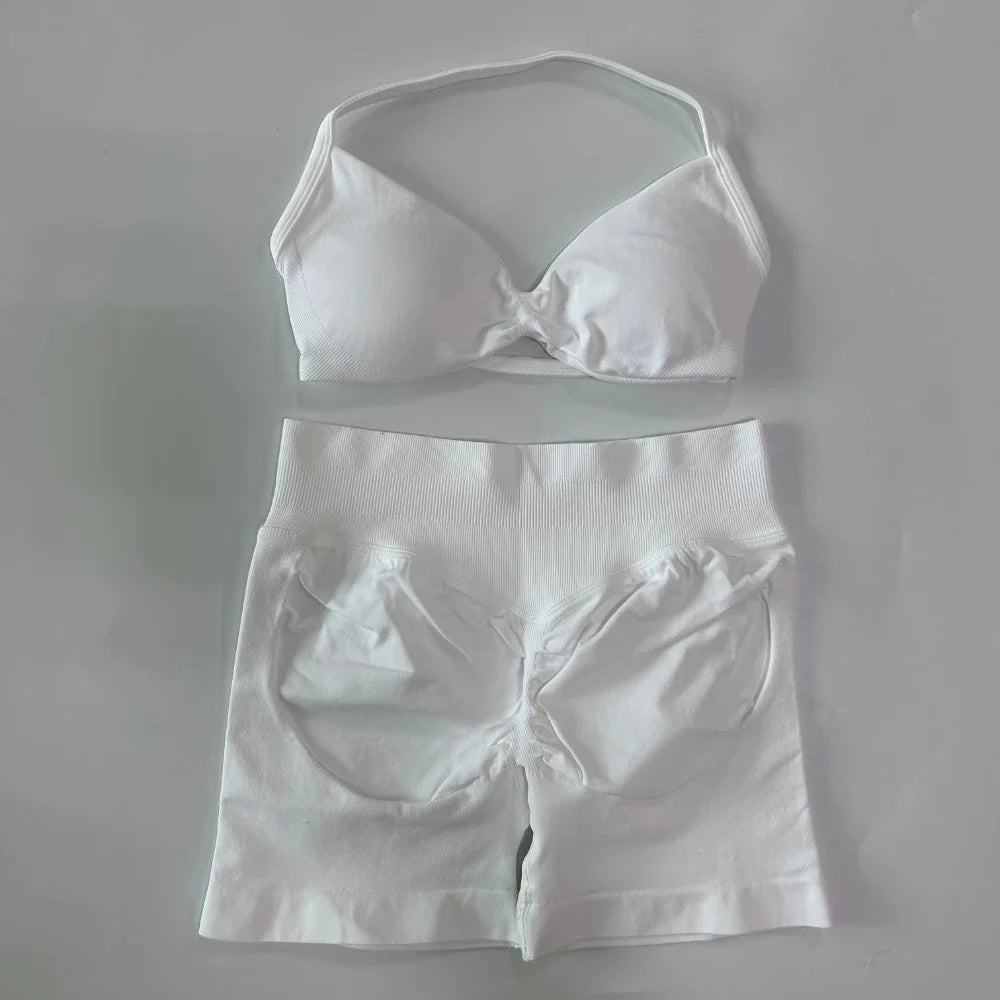 Women's Thin Strap Bra And Shorts Yoga Set