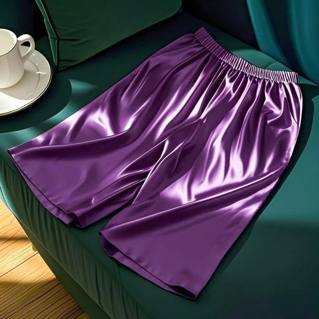 Men's Glossy Solid Elastic Waist Lounge Sleep Shorts