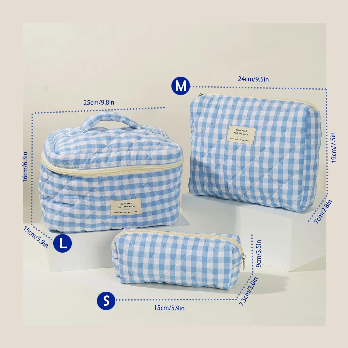 Printed Quilted Toiletry Bag with Zippered Size Options