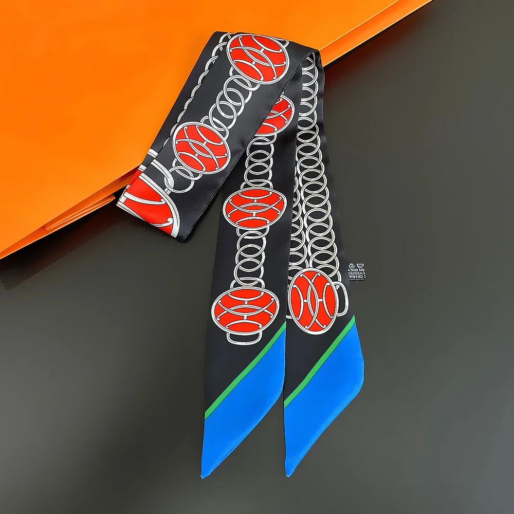 Horse Motif Skinny Scarf with Decorative Printed Patterns