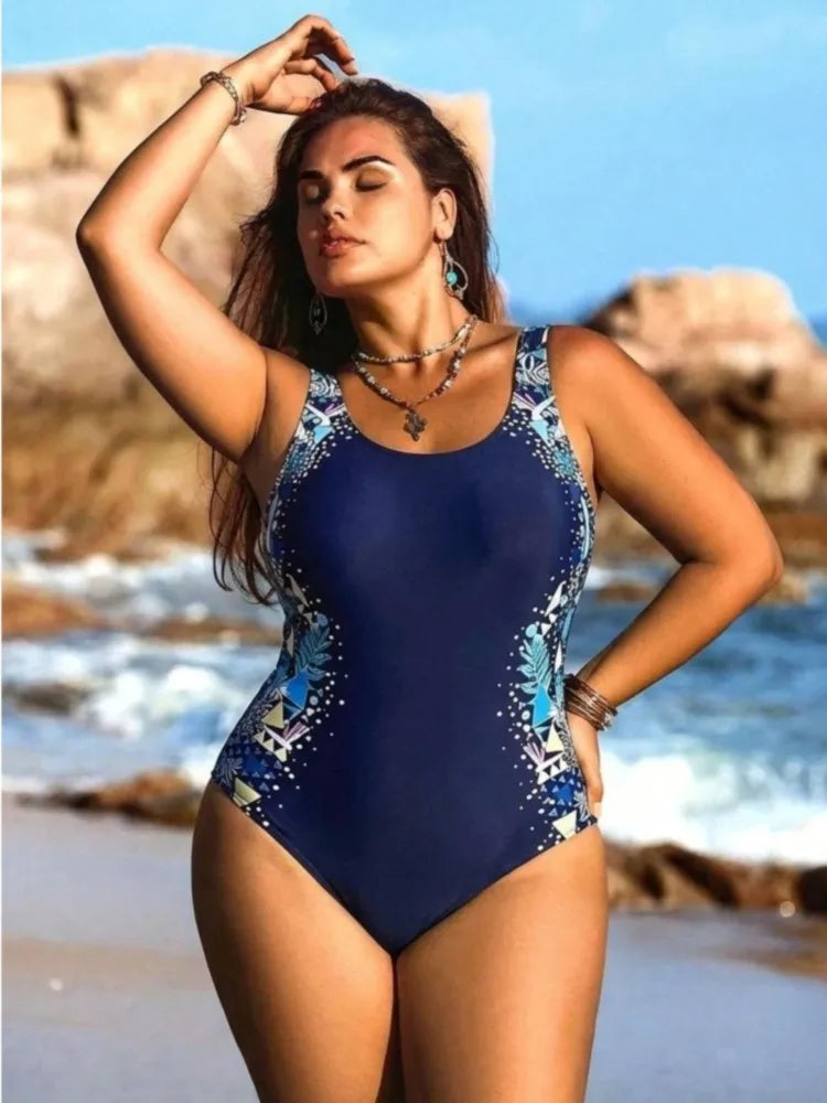 Women's Printed Side Panel Scoop Neck One Piece Swimsuit